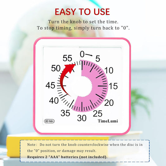 60-Minute Visual Timer for Kids, Management Classroom Timer, Pink