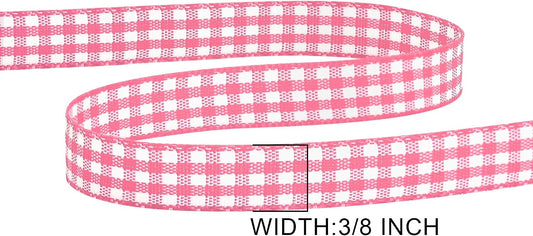 Double Faced 3/8 Inch x 25 Yards Peach Pink Gingham Ribbon Polyester Woven Edge Plaid Ribbon Buffalo Checked Ribbon for Sewing Gift Wrapping DIY Craft Wedding Home Decoration