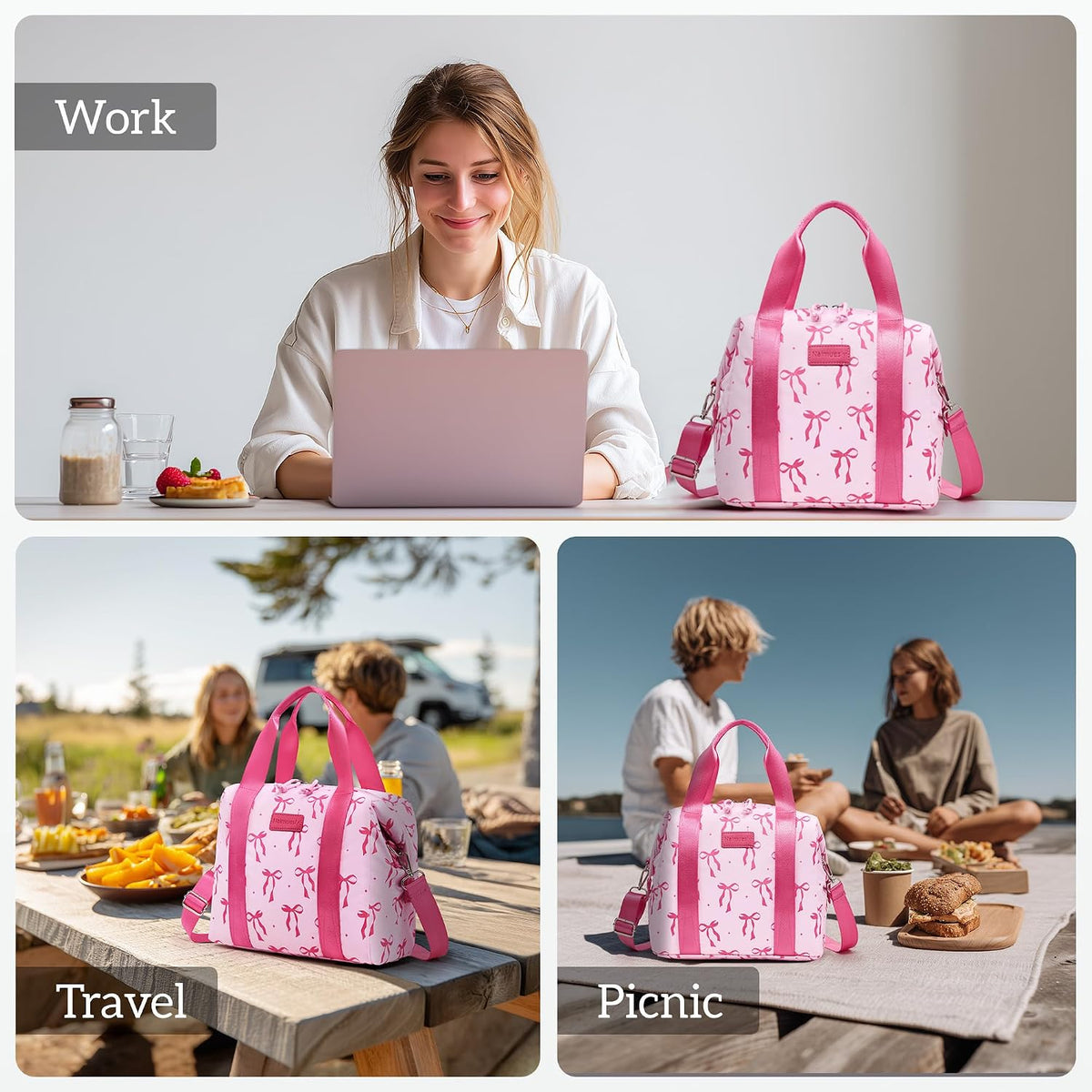 Lunch Bag Women Insulated Leakproof Lunch Box Pink bow