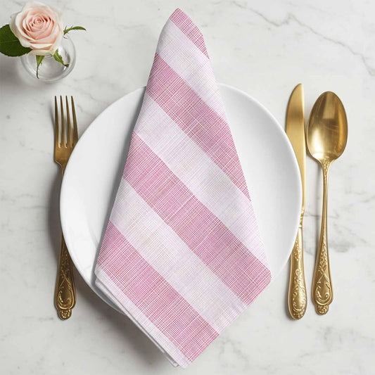 Cloth Napkins Set of 1,20x20 Inches Vintage Country Linen Stripes Washable Reusable Polyester Dinner Napkins for Holiday Parties Weddings Banquet Events,Pink