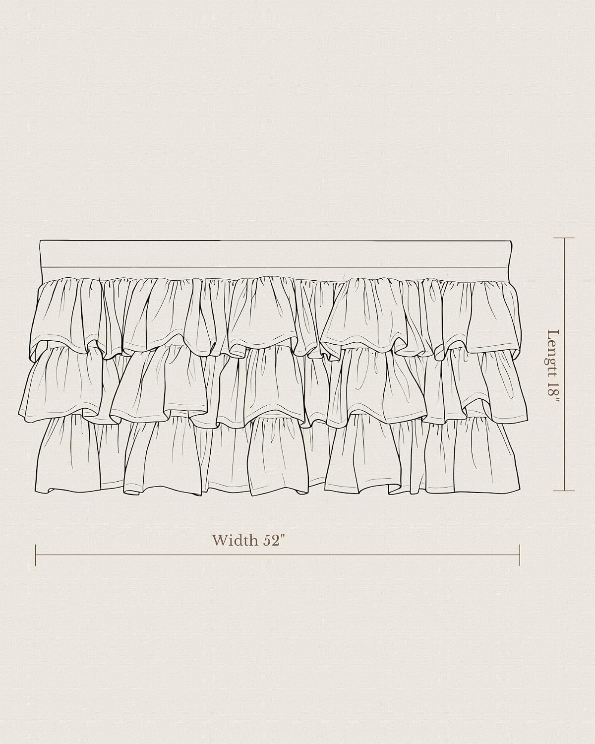 Pink Valance Farmhouse Window Curtains 18 Inches Long for Kitchen & Bathroom, Pink Satin Texture Ruffled Three-Tiered Valance for Bedroom, Luxury Light Filtering, 52 W