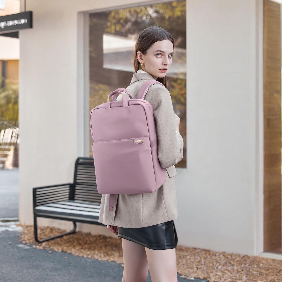 Slim Laptop Backpack for Women, Lightweight Business Backpack for Women Computer Bag Purse for Commuting, Fit 14Inch, Pink Purple