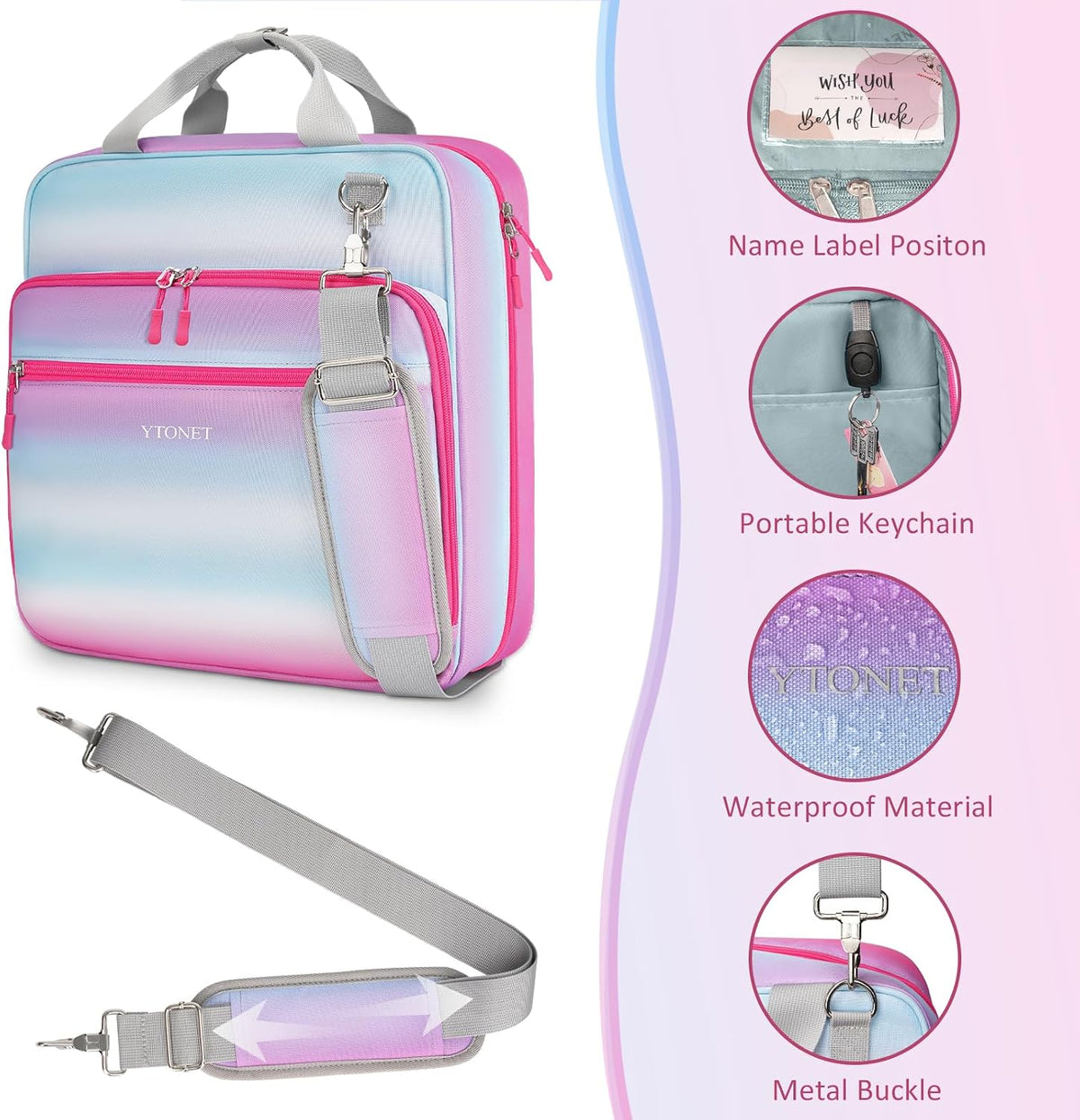 Zipper Binder 3 Ring, 3 Inch Binder with Zipper Fit 15.6 in Laptop, 600 Page Extra Large Multi-Pocket School Binders Organizer with Shoulder Strap Handle for Girls Kids Women Student, Blue Pink