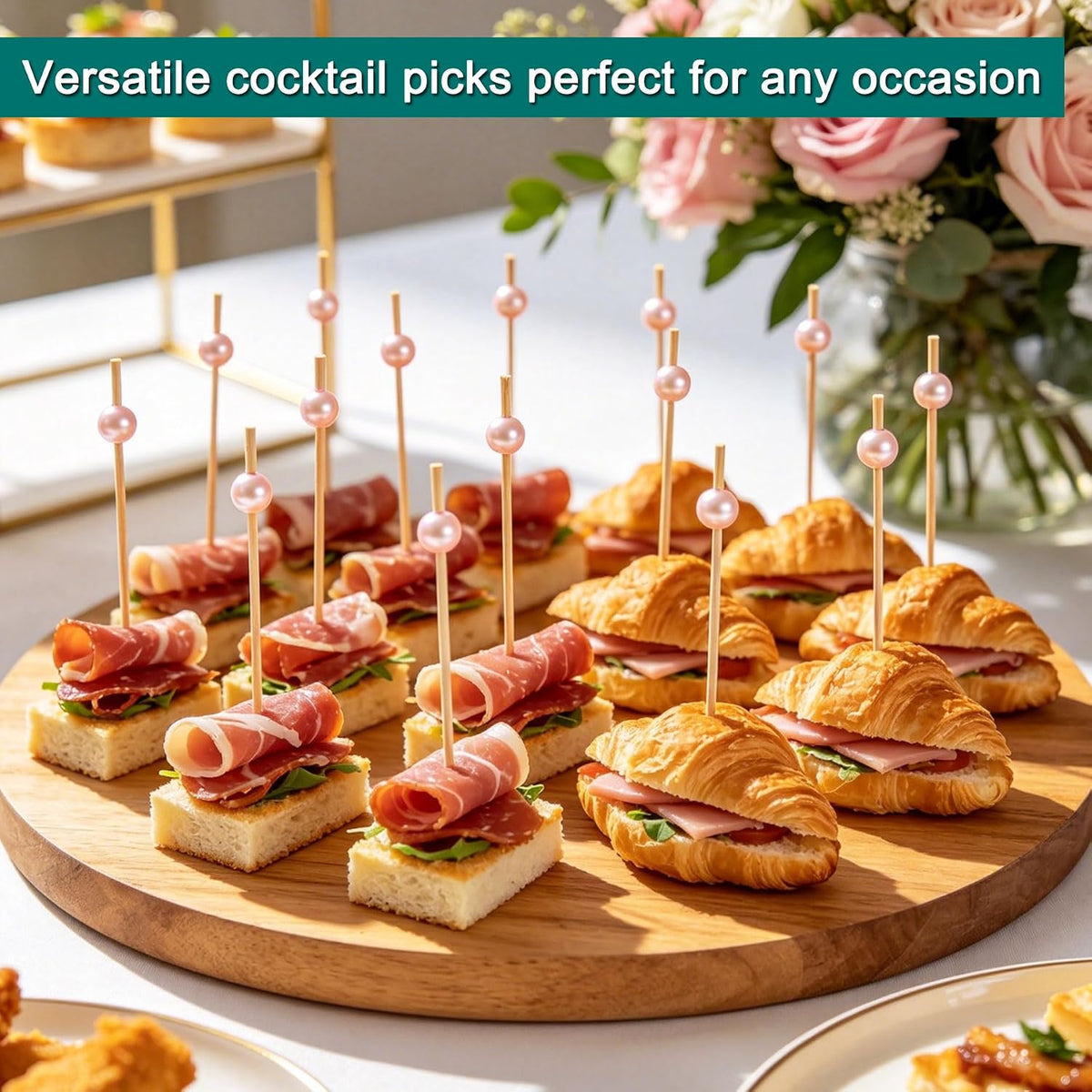 200 PCS Pink Pearl Cocktail Picks, Pink Fancy Toothpicks for Appetizers
