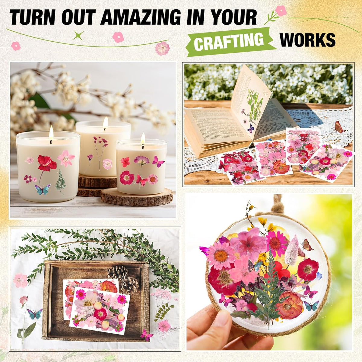 160 Pcs Pressed Dried Flowers Natural Bulk, Rosy, Pink