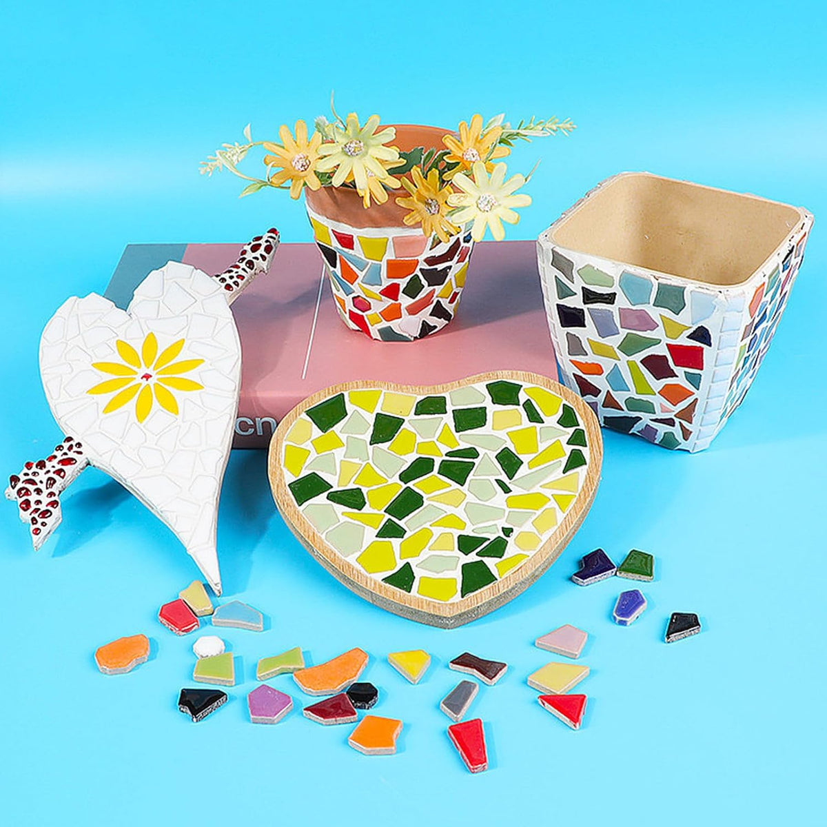 200g Ceramic Mosaic Tiles for Crafts,Irregular Stained Ceramic 0.2"x0.8" Porcelain Mosaic Tiles for Home Decoration (Pink)