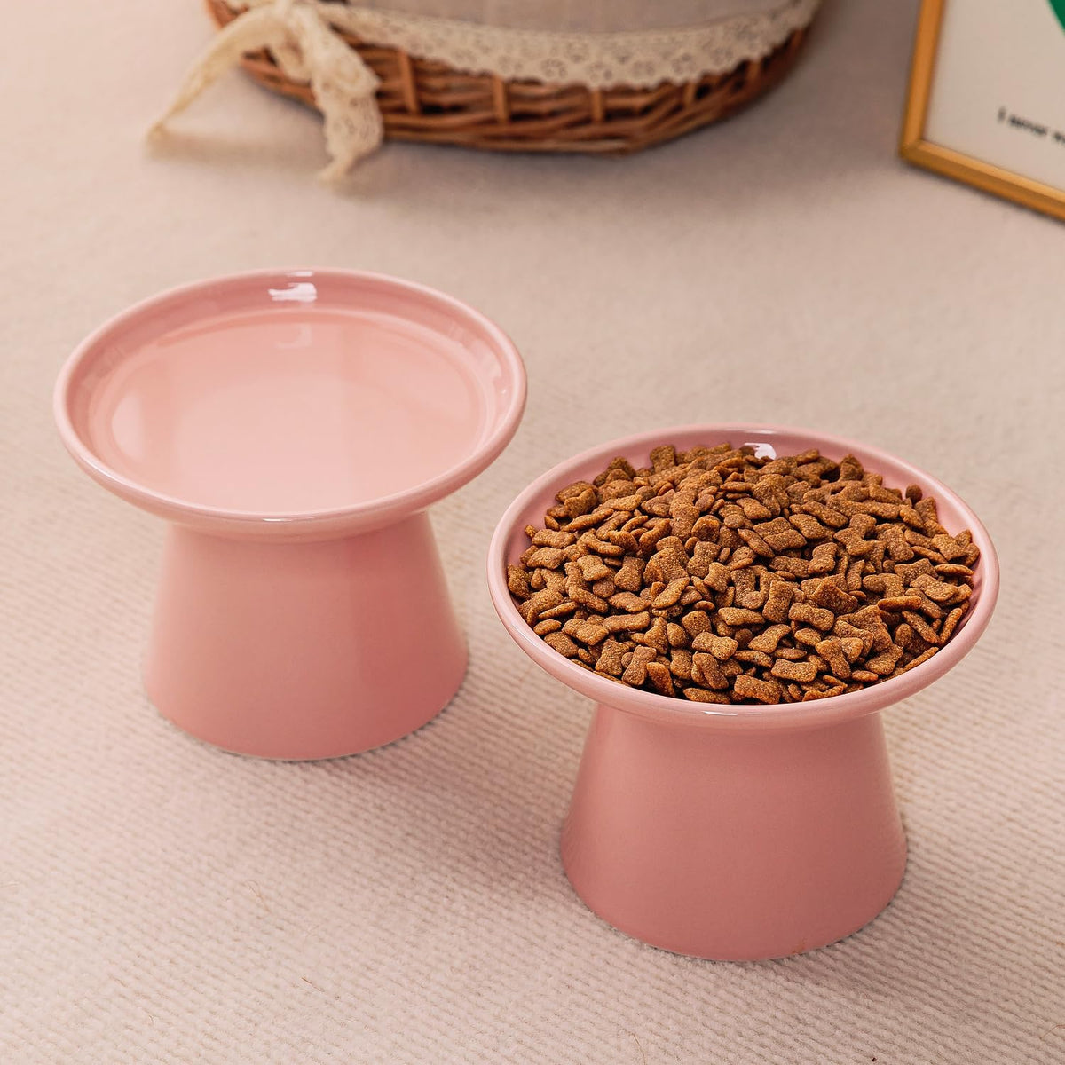 Ceramic Elevated Cat Food Bowls,6.2" Wide,2-Pack,Pink
