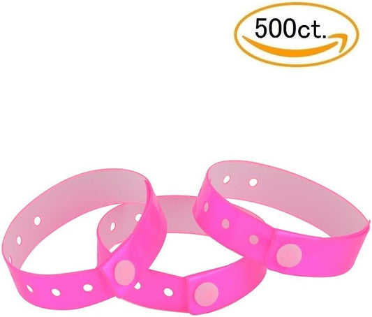 Plastic Wristbands Neon Pink 500 Pack, Viny Wristbands for Events
