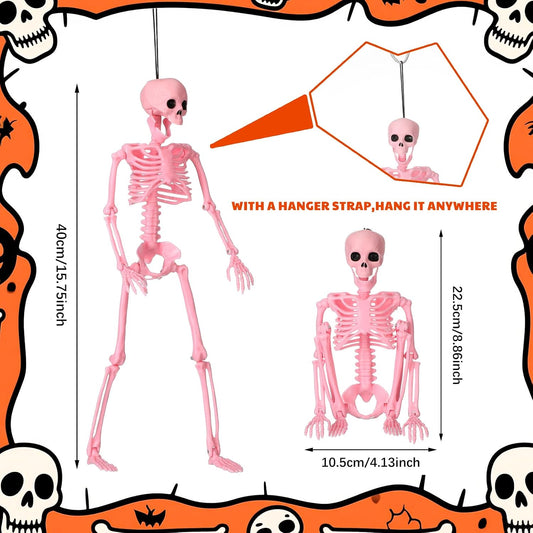 6 Pack Halloween Pink Skeleton 16" Posable Hanging Decorations