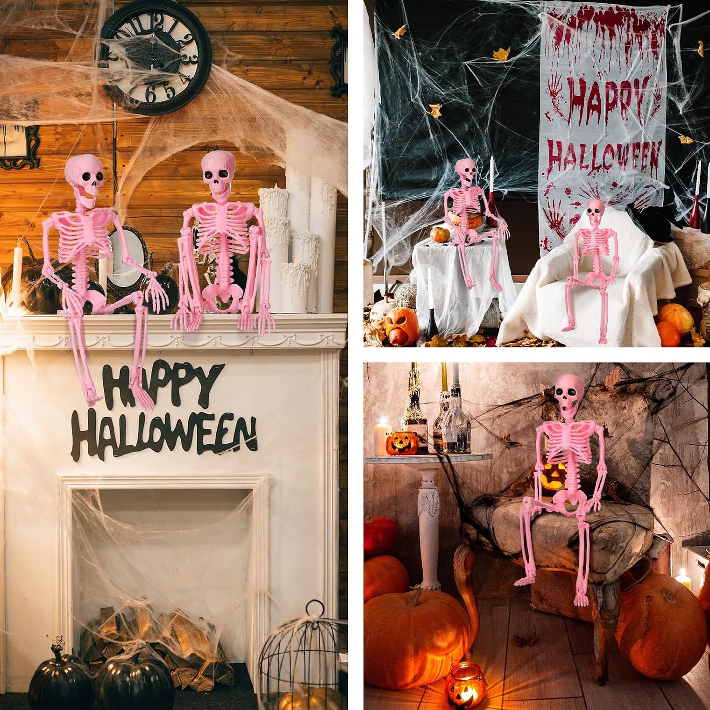 6 Pack Halloween Pink Skeleton 16" Posable Hanging Decorations