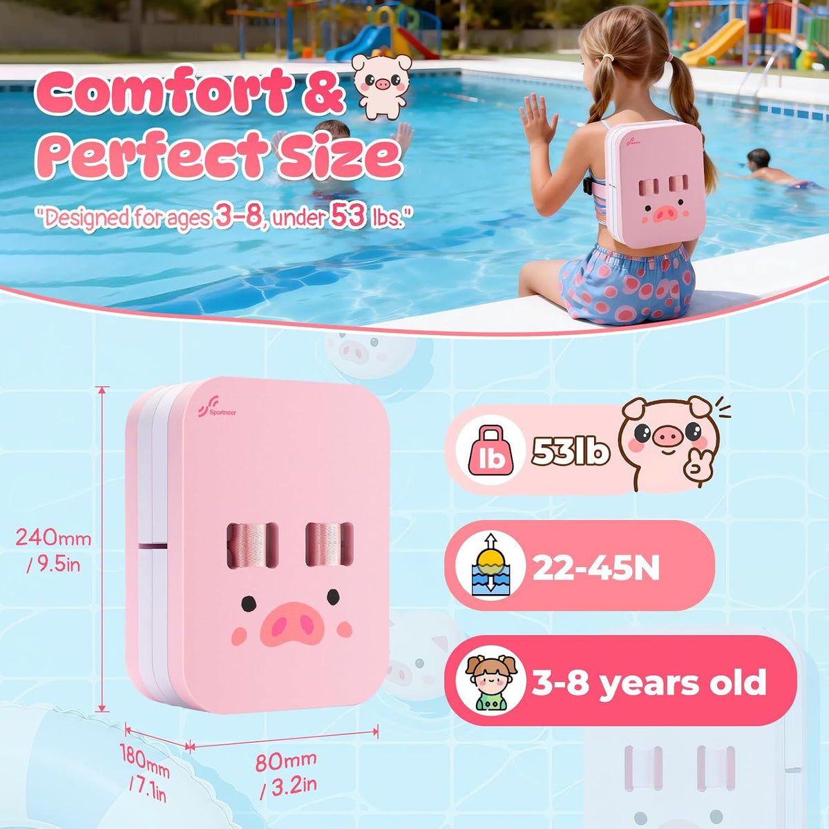 Back Board for Kids: Swimming Training Belt Swim Trainer with Adjustable Belt & Layers Thicken Foam Training Board for Children Swimming Beginners