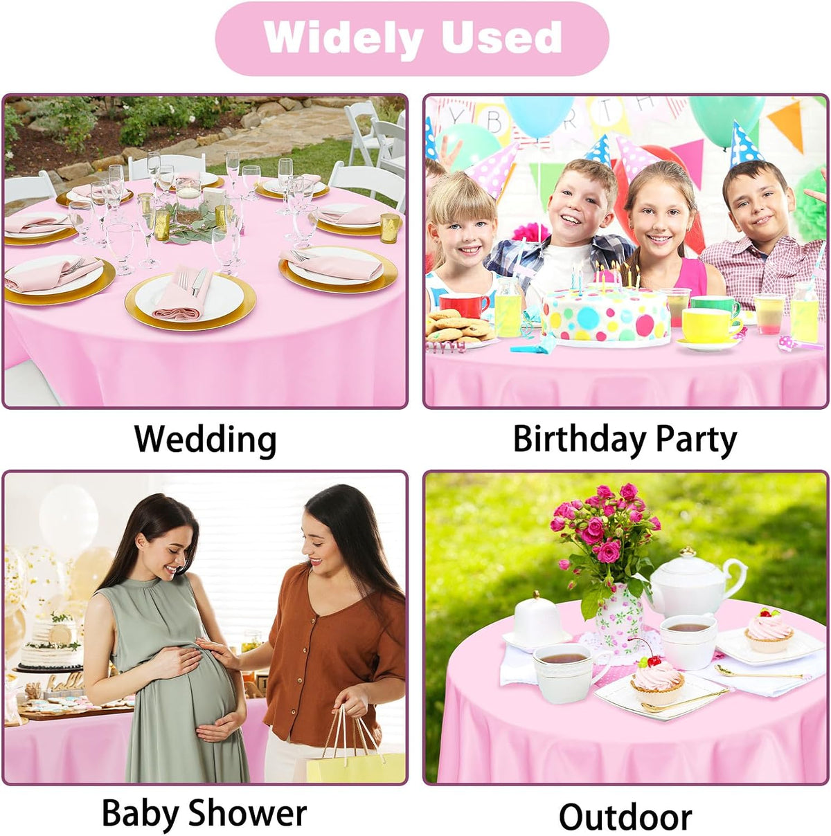 2 Pack Pink Round Disposable Plastic Tablecloths 84 inch