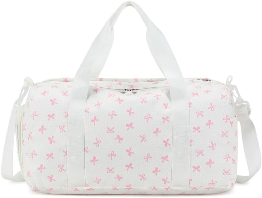 Duffle Bag for Girls Kids Gym Sports Women Workout Travel Bag Weekender with Shoe Compartment and Wet Pocket (Pink Bow)