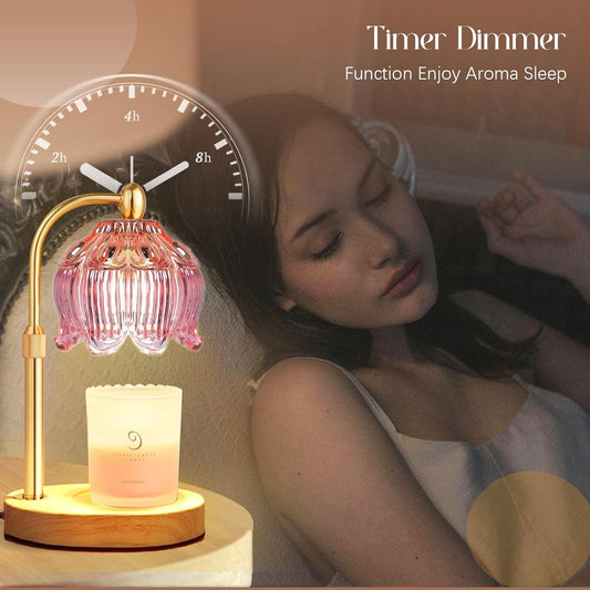 Adjustable Flower Candle Warmer Lamp with Timer, Mothers Day Gifts for Women Mom, Lotus Tulip Glass Warmer Light for Jar Candles, Electric Wax Warming Melter, Vintage Bedroom Decor (Pink)