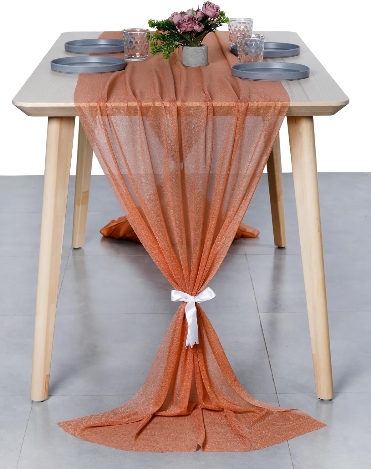 ® Pack of 10, 10ft Chiffon Table Runner 29 x 120 Inches, Sheer Wedding Runner Romantic Rustic Table Runner for Wedding Decoration, Birthday Party, Bridal Shower, Party Arch Décor - Coral Peach