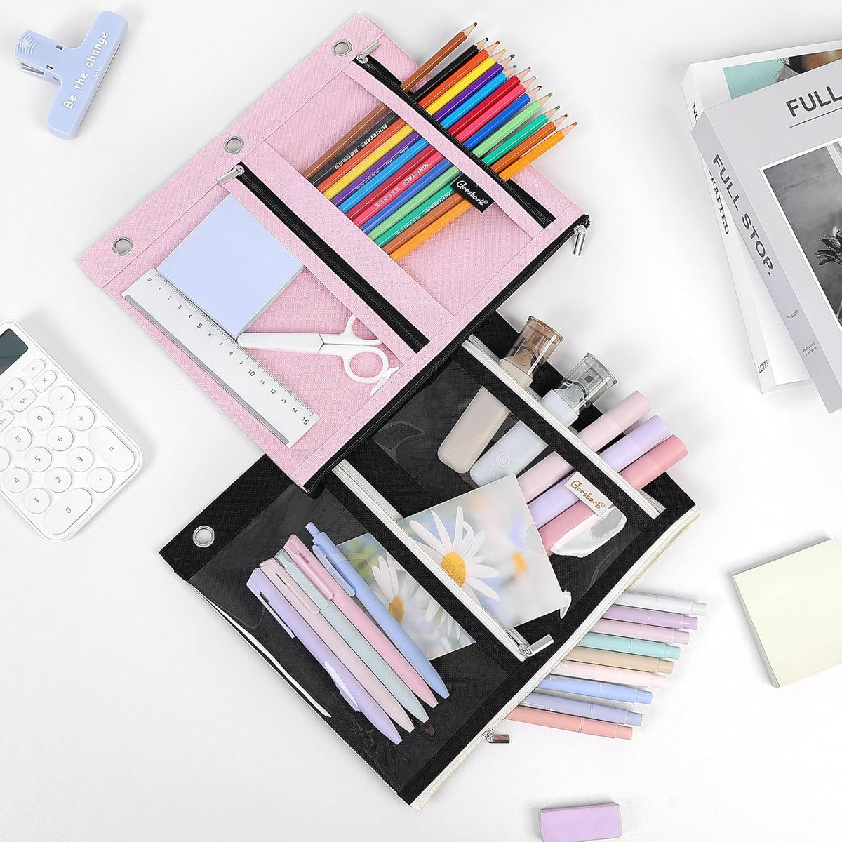 Pencil Pouch for 3 Ring Binder, 11"×9" Clear Window Pencil Bag