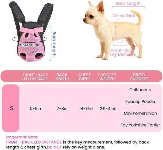 Dog Backpack Carrier, Front Chest Carrier for Small Dogs, Pink, S