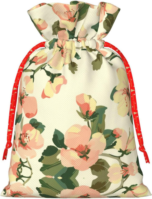 AACPPB Airy Peach Cream Orchard Print Drawstring Gift Bags Various Sizes Perfect For Gifts Bulk Plastic Packaging Bags