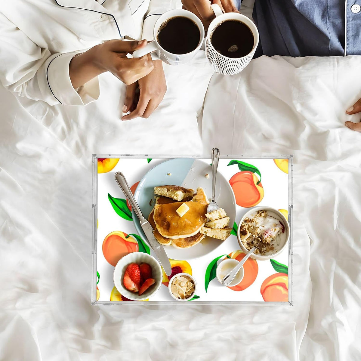 Peaches Serving Tray, 15.7x11.8 Inches Decorative Acrylic Tray with Handles for Breakfast, Coffee Table, Bathroom Organizer, Storage Tray