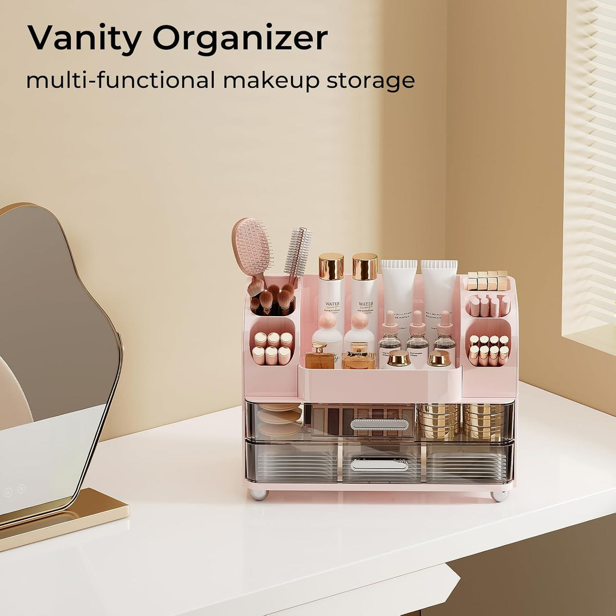 Makeup Organizer Countertop with 2 Large Drawers for Vanity Bathroom