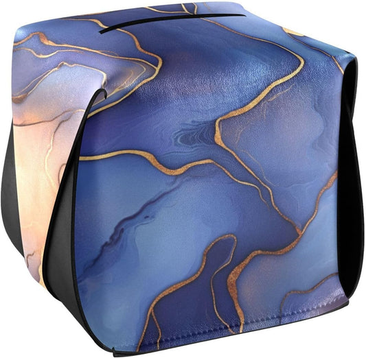 Leather Tissue Box Holder Hanging Napkin Holder Sun Visor Refillable Tissue Dispenser Box Marble Royal Blue Peach Gold