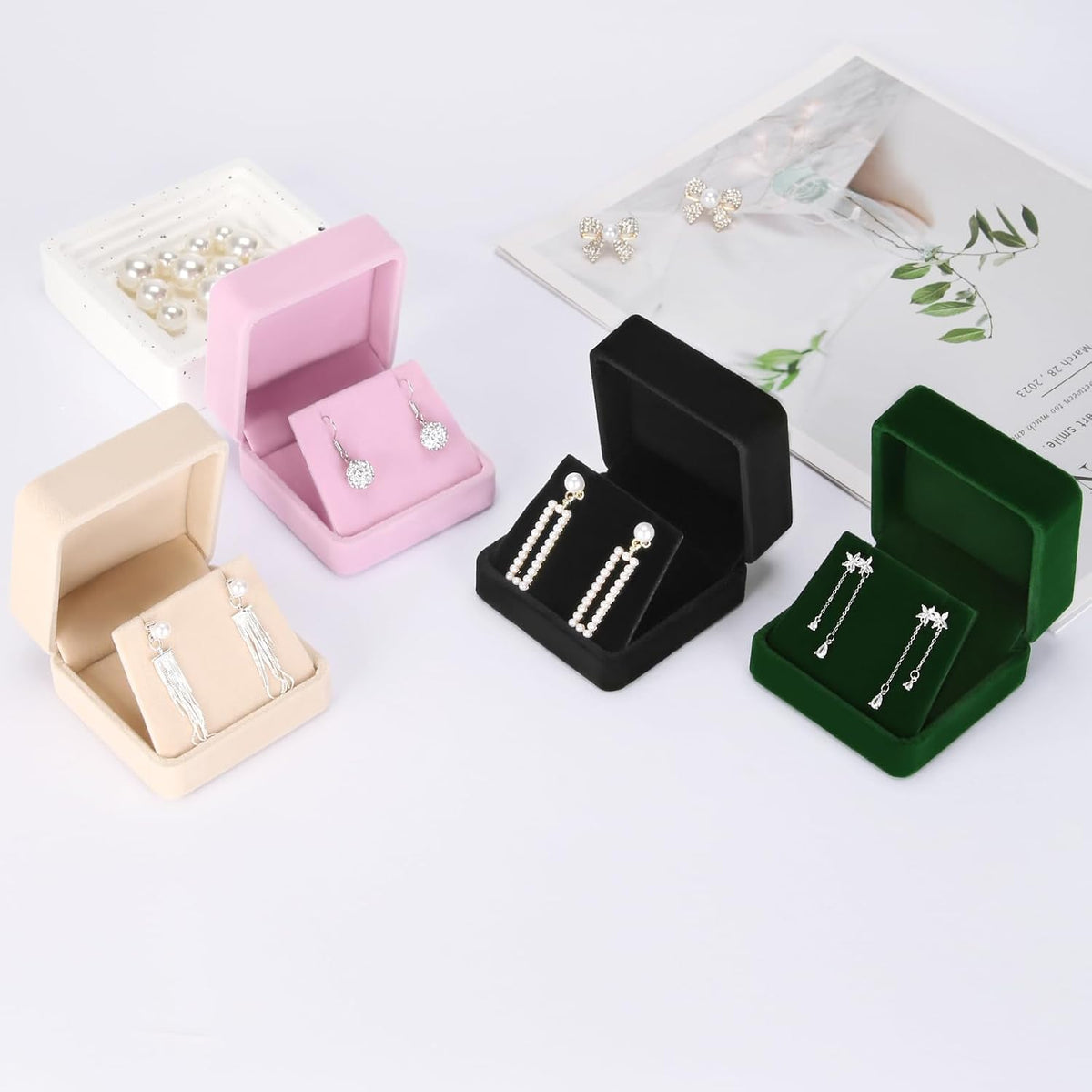 2 Pcs Velvet Jewelry Dangle Earring Gift Box for Women (PINK)