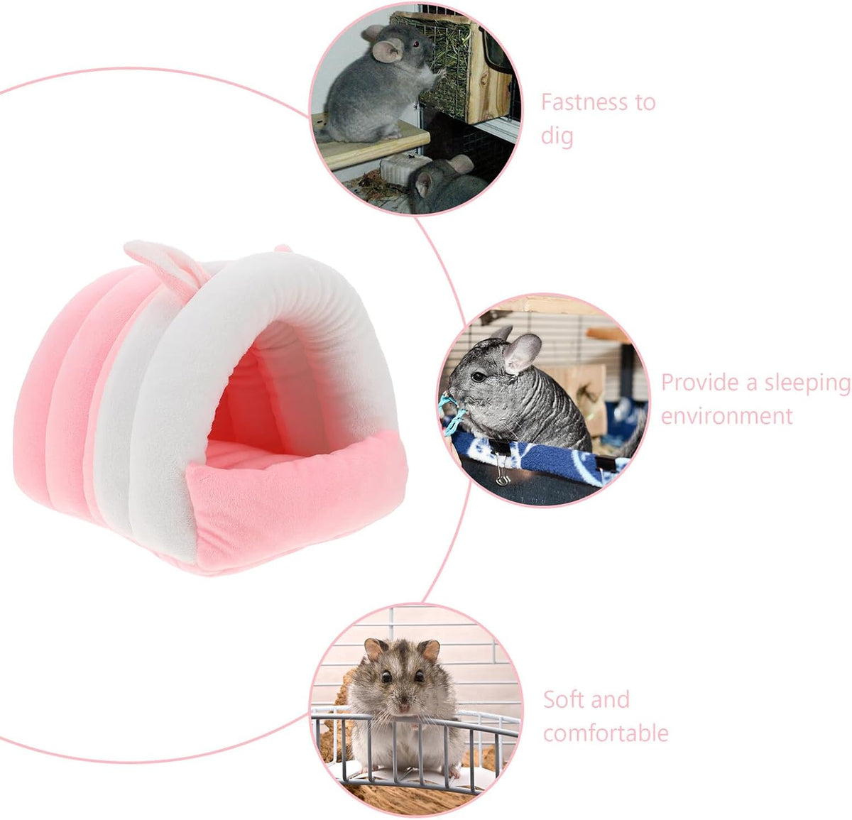 Hamster Warm Nest Cotton Bed Small Pet Sleeping Cave Pink L Cozy Hideout for Guinea Pigs Rabbits Hedgehogs Chinchillas