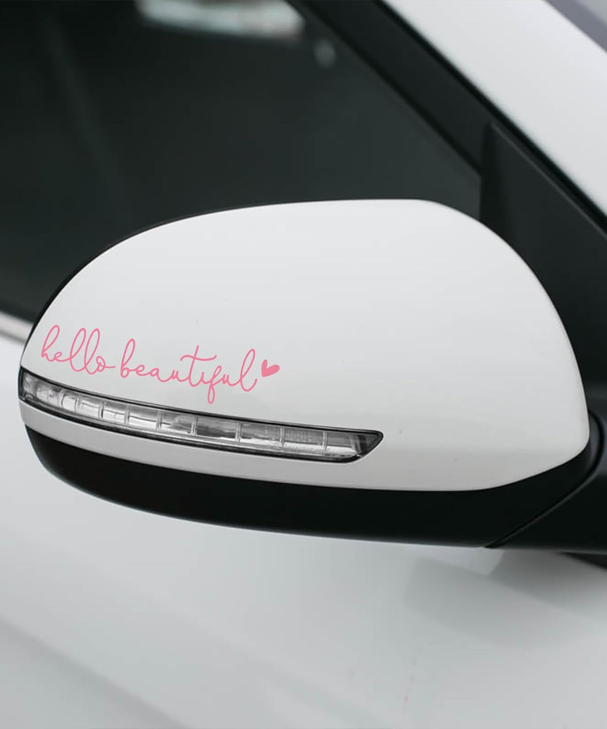 Mirror Decal - Hello Beautiful Rearview Sticker, Car Accessories Window Decal, Self Affirmations Decoration (Pink)