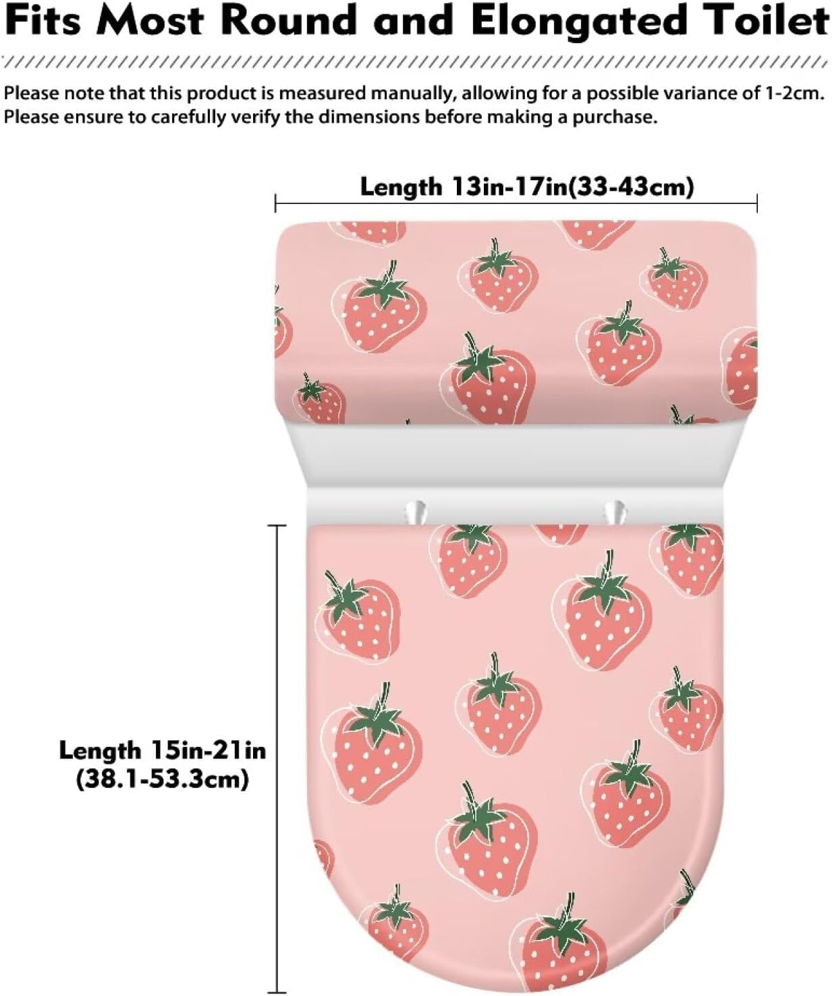 Pink Strawberry Toilet Lid Cover Soft Dustproof Toilet Lid Cover Set Machine Washable Toilet Seat Cover Anti-Slip Elastic Edge Universal Fit Standard Toilet Seat Lid Cover Home Decor