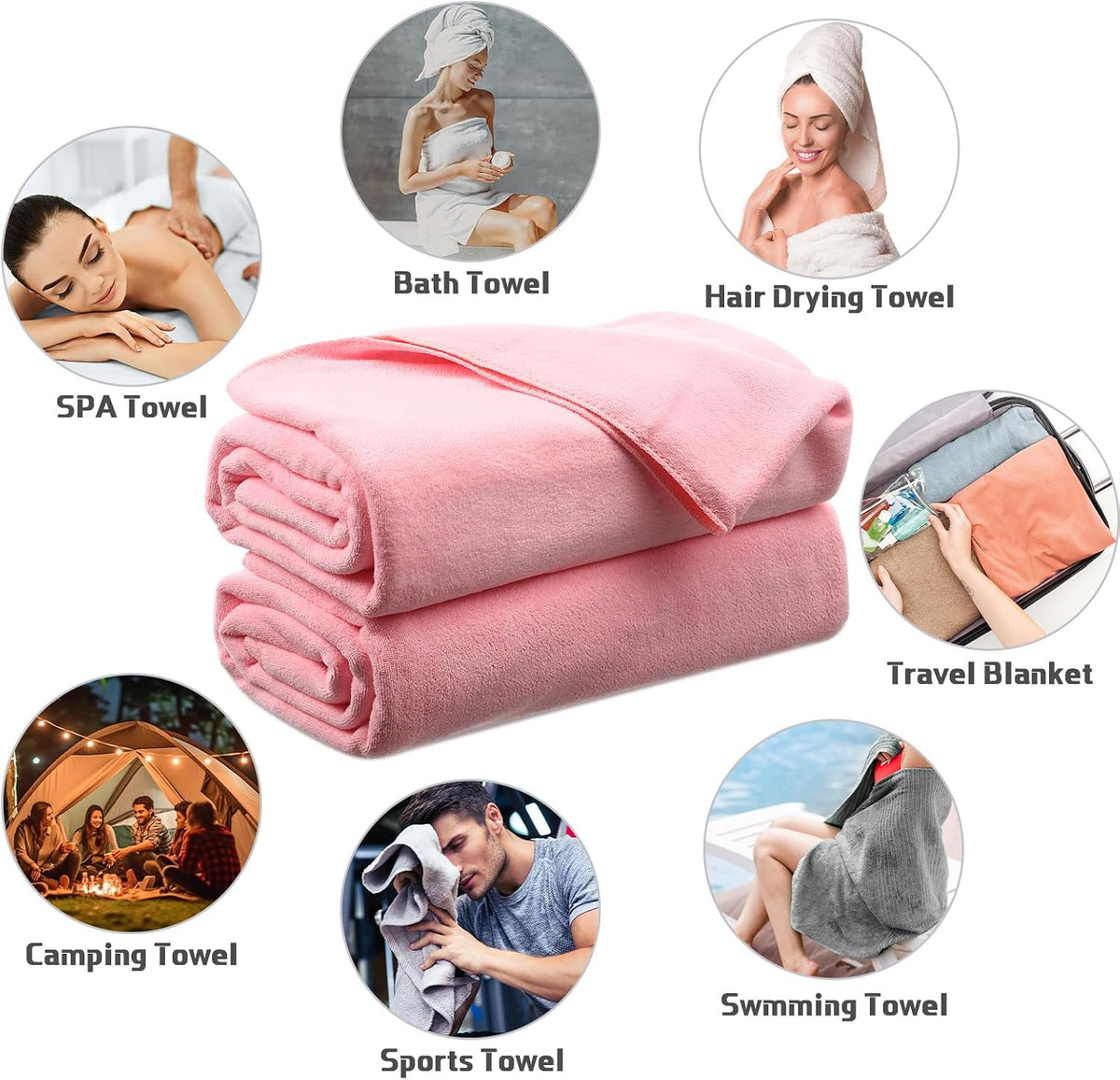 2 Pcs Oversized Bath Towel, 40 x 80 Inch, Light Pink
