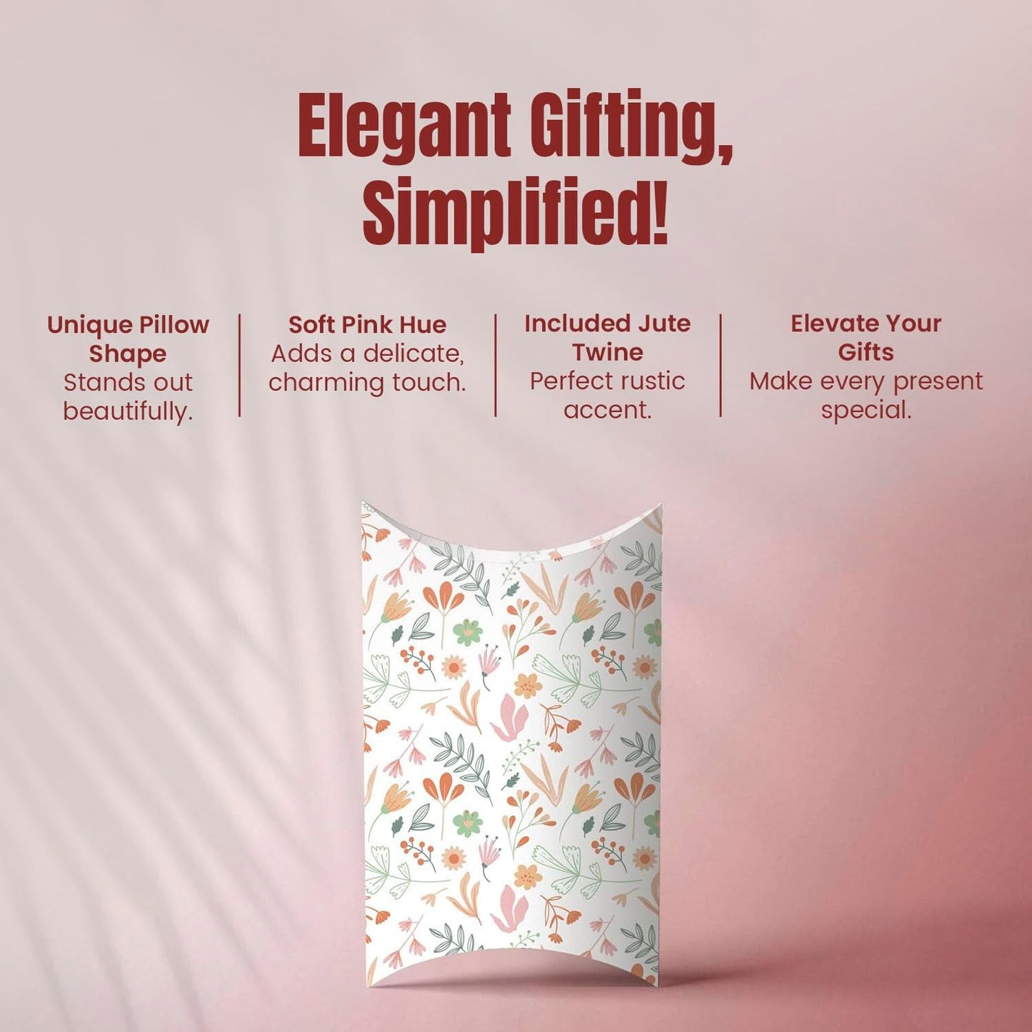 mudrit Pillow Paper Boxes 50pcs with Jute Twine, Decorative Folding Paper Gift Boxes for Gifting Chocolates, Dryfruits, Candies, Soap, Jewellery packaging, Size 5.5" x 3.5"