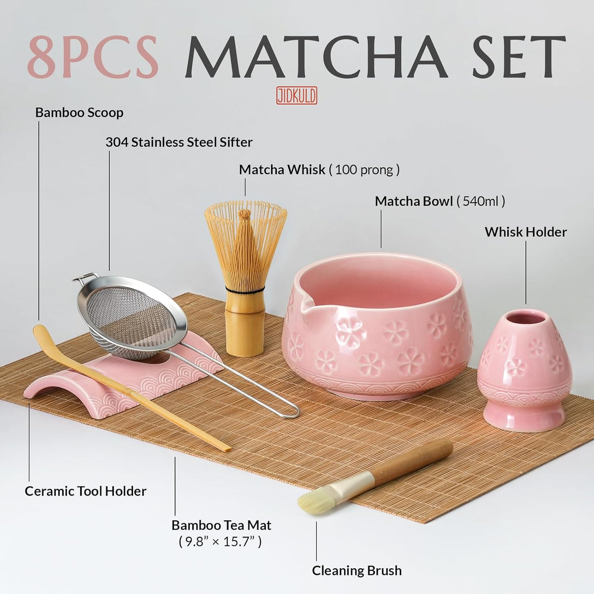 8 Pcs Matcha Whisk Set, Matcha Kit Gifts for Women, Pink