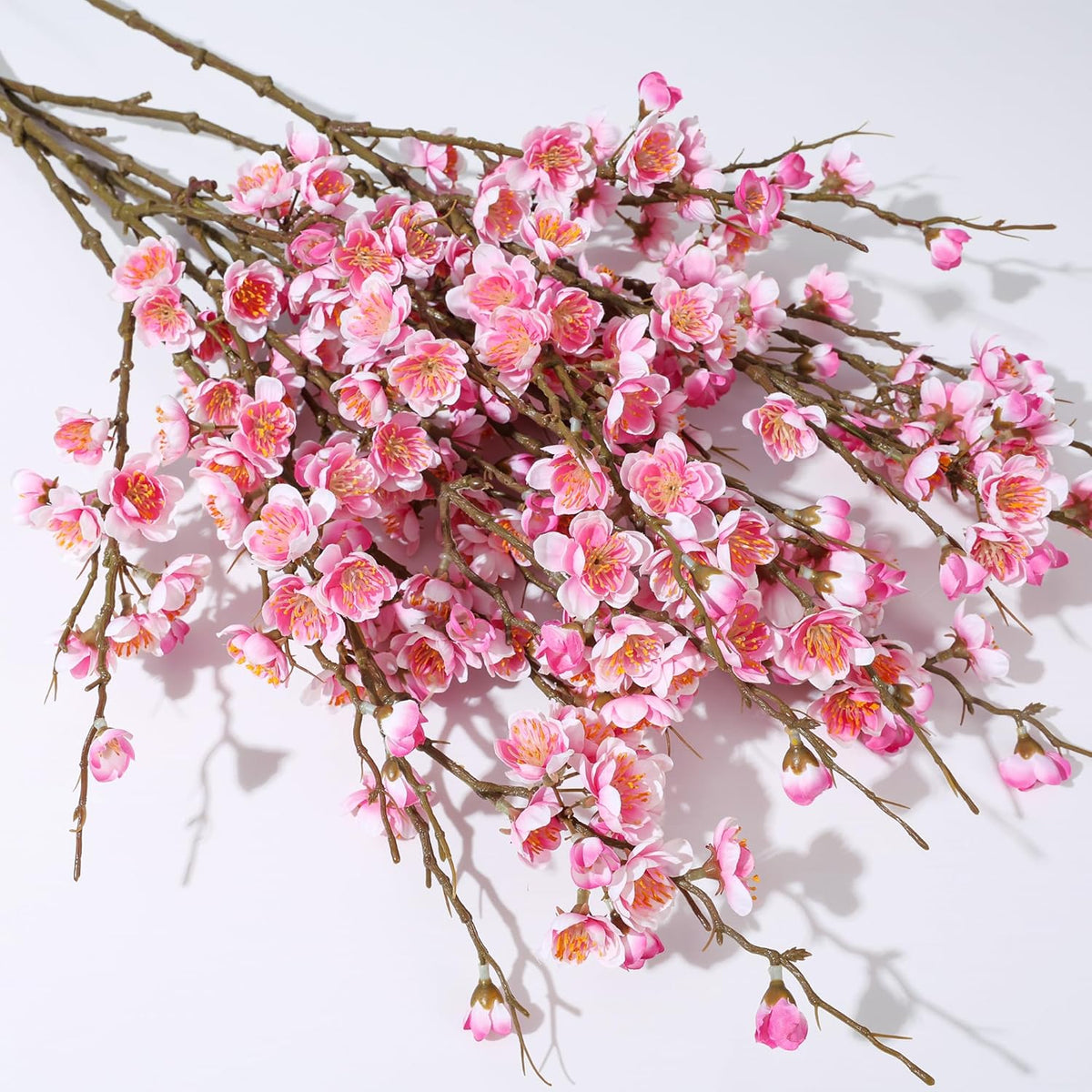 florisso 6 PCS Artificial Cherry Blossom Branches Spring Indoor Decoration, Faux Flowers 34.45" Long Stems Plum Fake Peach Plants Real Touch Silk for Wedding Home Bedroom Party Table Office, Pink