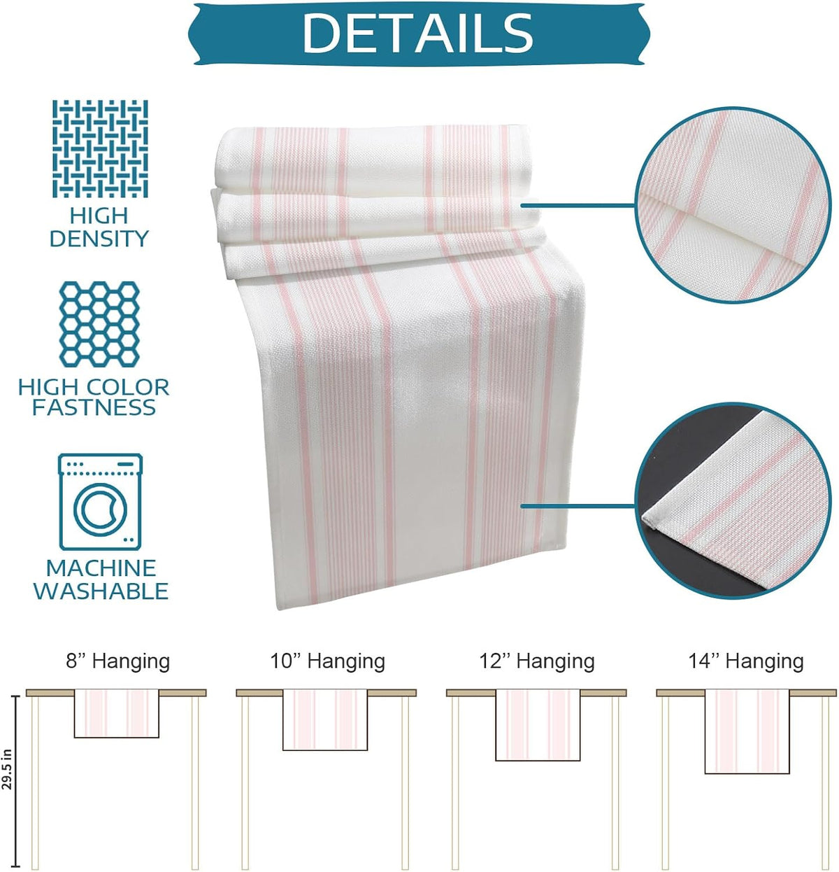 Table Runner Light Pink Stripe Table Runners Dresser Scarves Minimalist Farmhouse Modern Vertical Line Kitchen Dining Table Decoration for HolidayHome Decor Party 13x36 Inch