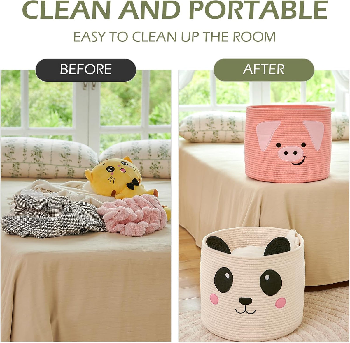 Animal Shaped Woven Rope Cotton Storage Basket with Handles