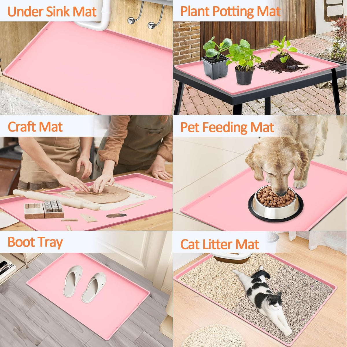 Silicone Coffee Maker Mat with Lip for Countertops, 19.7'' x 15'', Pink