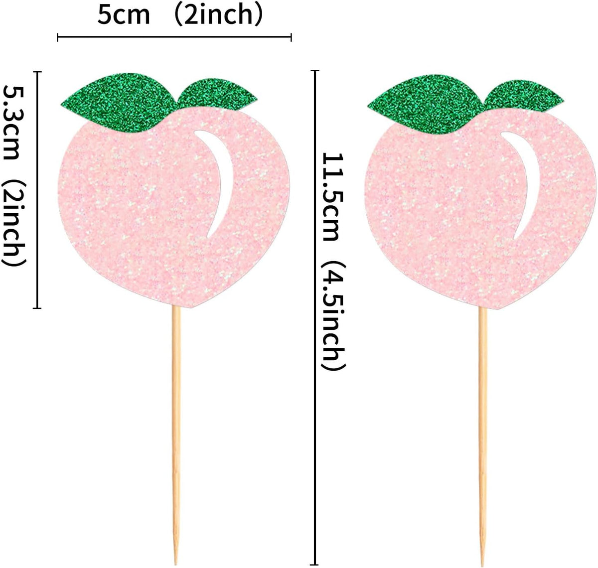24PCS Glitter Pink Peach Cupcake Toppers Honey Peachs Cupcake Picks For Fruits Baby Shower Peach Theme Boys Girls Birthday Cupake Decoration Fruit Party Decorations
