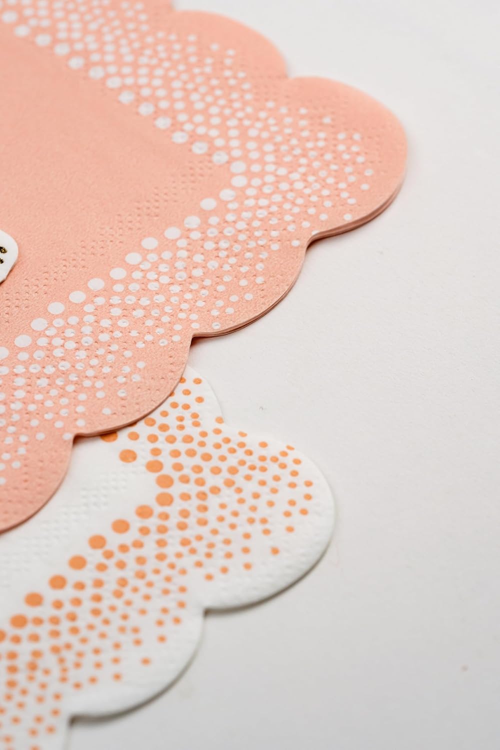 Gatherings by CP Harmony Peach Dots Beverage Napkins - Elegant Scalloped Cocktail Napkins for Bridal Shower, Wedding Reception, Baby Shower & Spring Party - 3-Ply Polka Dot Paper, 5 x 5 Inch -16 Pack