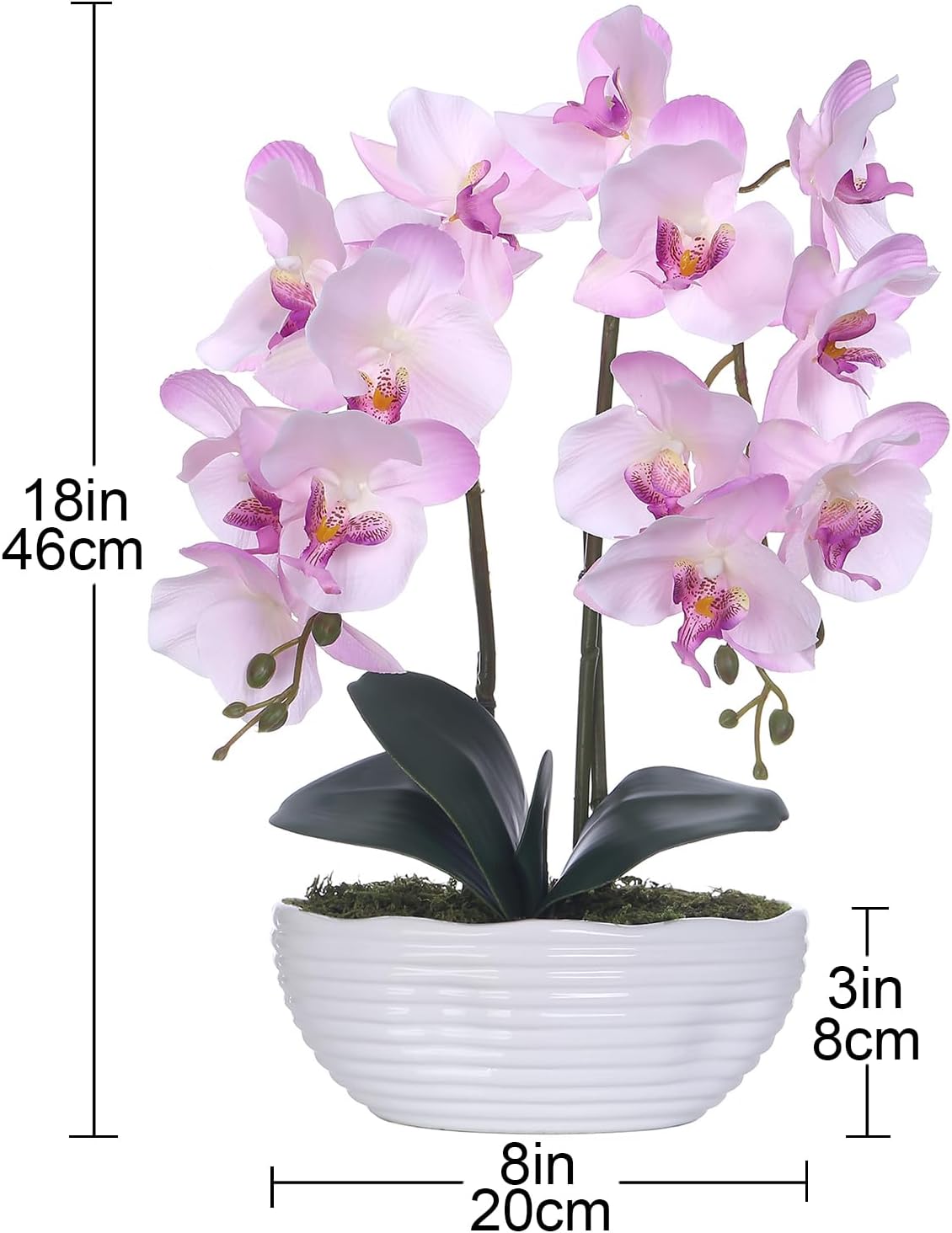 Large Artificial Orchid Arrangement in Oval Ribbed Ceramic Pot, Pink Shades