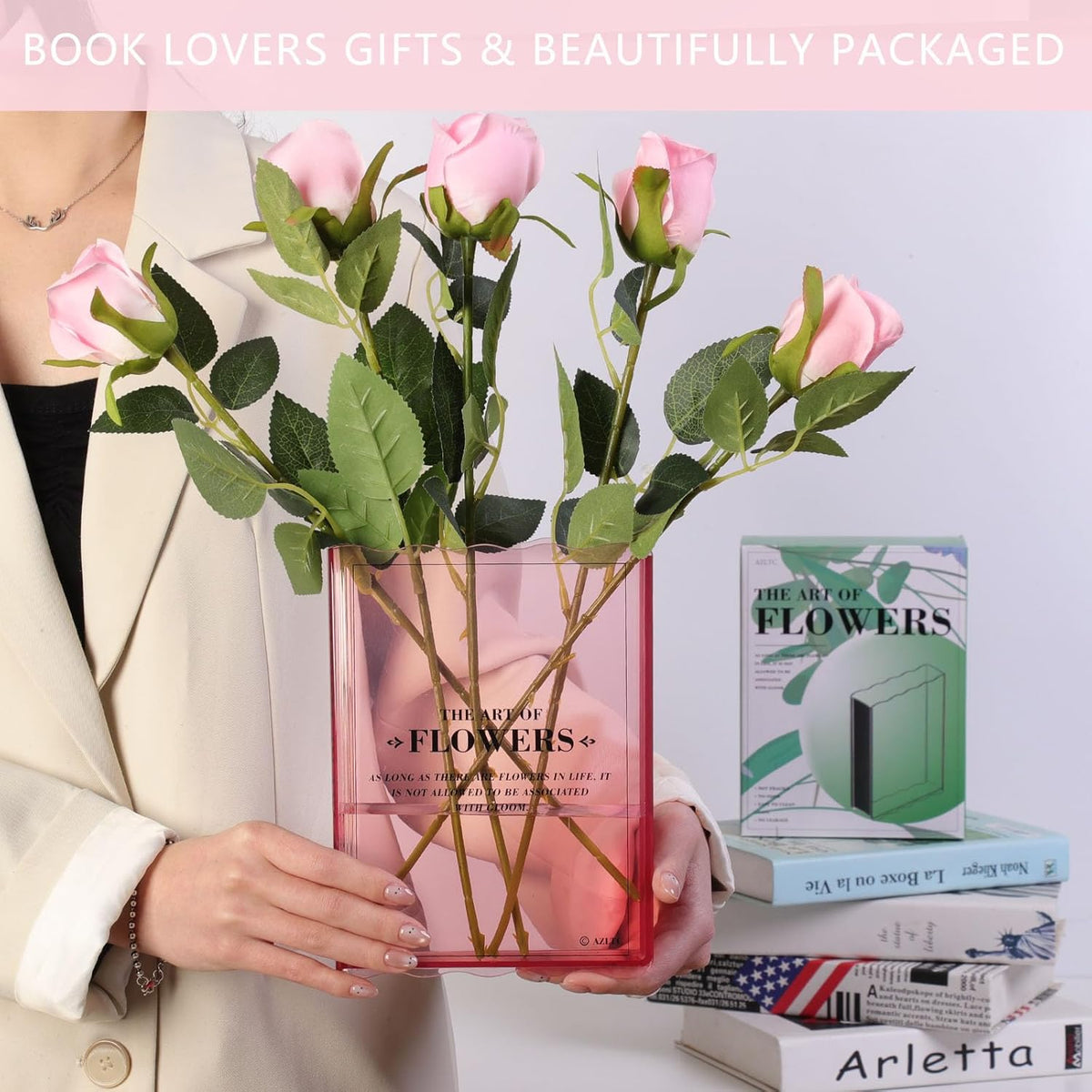 Book-Shaped Flower Vase, Book Lovers Gifts, Pink Vases for Wedding Decor