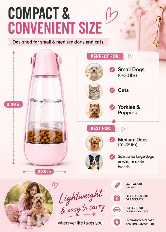 Portable Dog Water Bottle Portable Pink Travel Dog Bowls Puppy Water Bowl