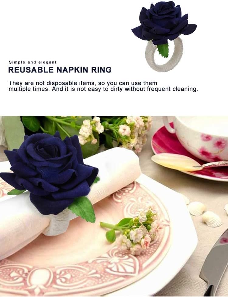 Artificial Pink Rose Flower Napkin Rings Set of 12, Silk Rose Flower Napkin Buckles Rings Faux Rose Flower Napkin Rings Fake Floral Napkin Ring Holder for Home Kitchen Weddings Table Decor