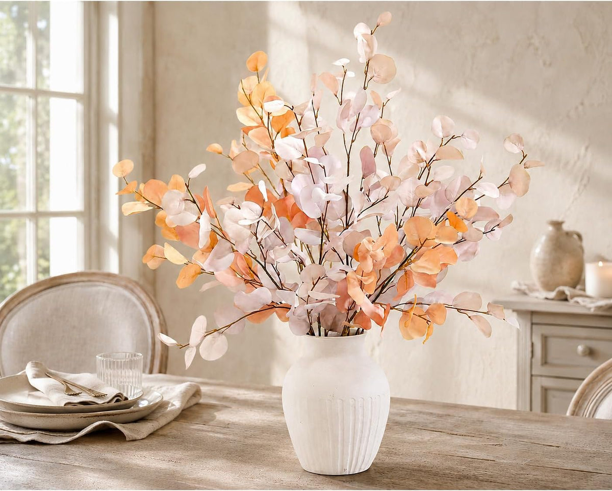Blush Pink Eucalyptus Artificial Silk Leaves Realistic Looking for Centerpieces Fillers Bouquets Six Stems