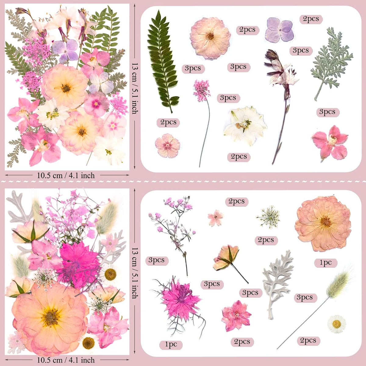 92 Pcs Pink Pressed Dried Flowers for Resin, Real Natural Bulk Dry Wildflowers Leaves Perfect for Epoxy Molds, DIY Crafts, Soap Candles Jewelry Making, and Home Decor