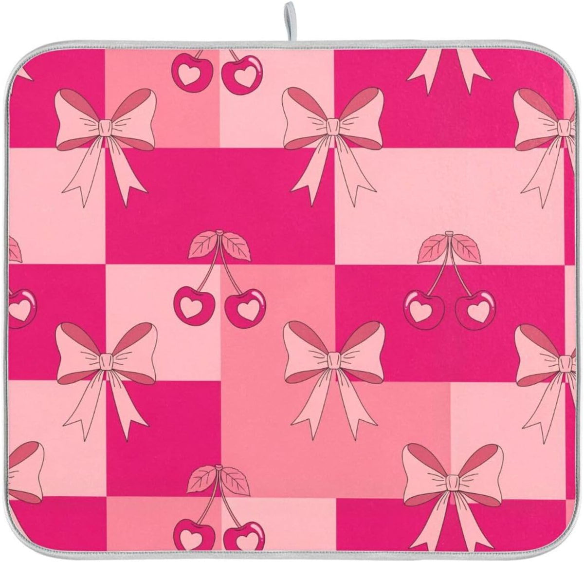 Bow Plaid Light Pink Dish Drying Mat for Kitchen Counter with Absorbent Quick Dry Slip Resistant Dish Drying Pad for Coffee Bar Sink Draining Racks, 16 x 18 Inches