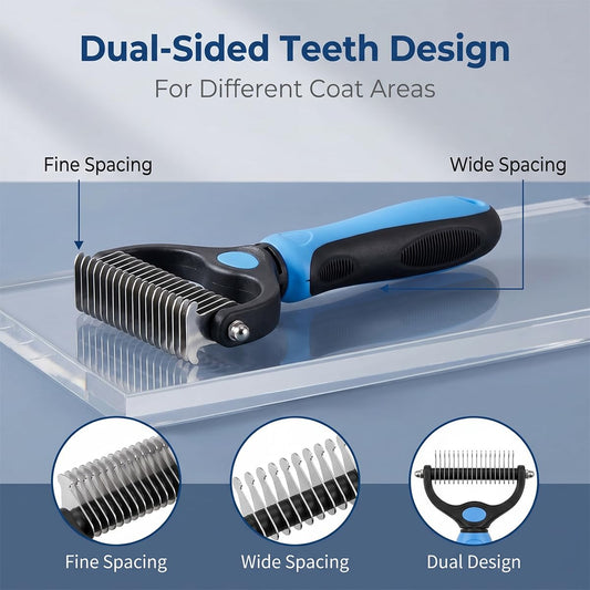 2027New Pet Pro Tool Grooming for Dogs & Cats, Undercoat Rake Dematting Comb for Long Hair Pets, Deshedding Brush for Loose Fur, Tangle Removal and Thick Coat Grooming, 2 Pack(Blue+Pink)