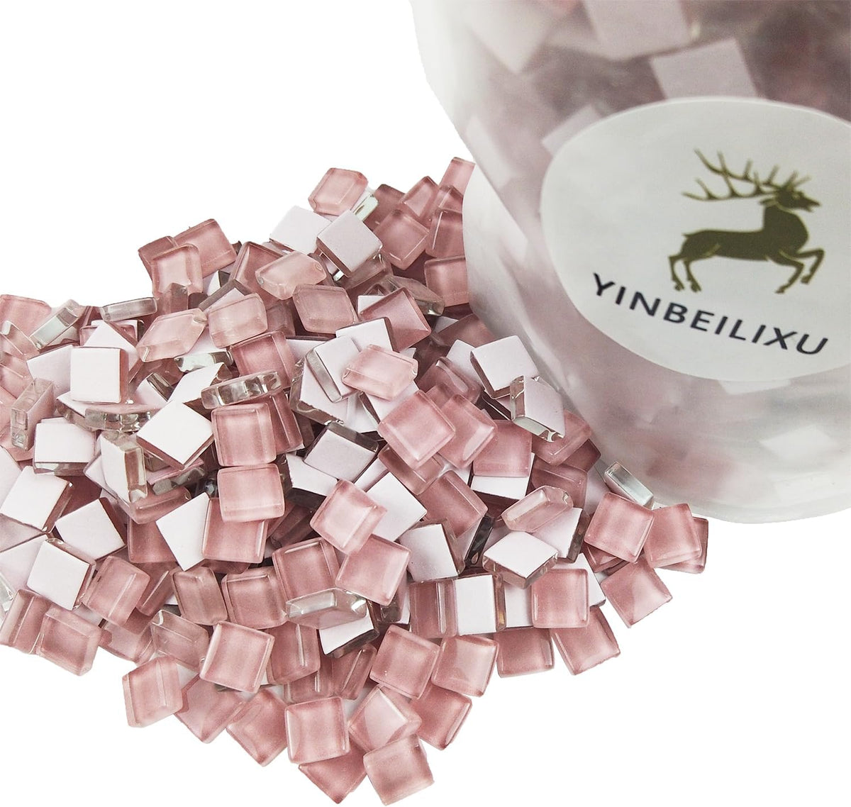Mosaic Tiles, Bulk Glass Mosaic Pieces, 1x1cm Square Sparkling Tiles, Mosaic Kits Glass Mosaic Tiles for Crafts DIY Art, Frames, Vases Filler, Home Decor, 410g/14.5oz (Pink)