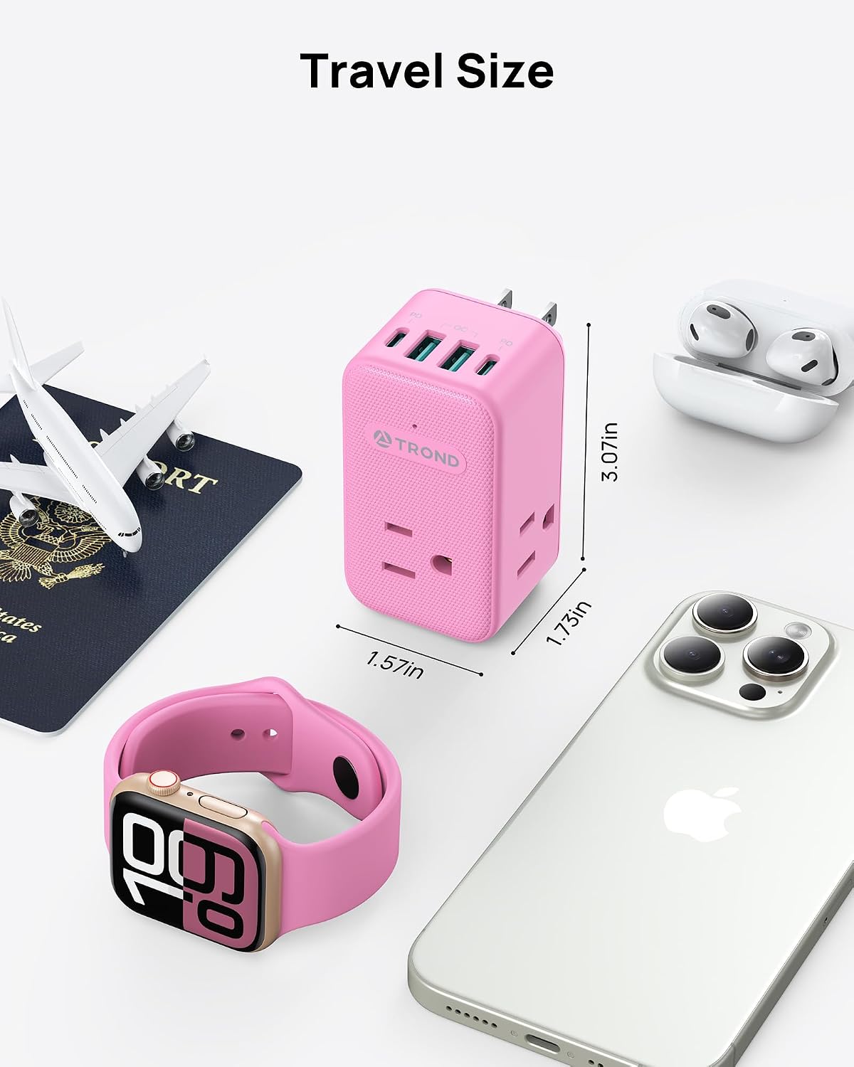 TROND Outlet Extender with USB C, 3 AC Outlet Splitter with 360 Rotation