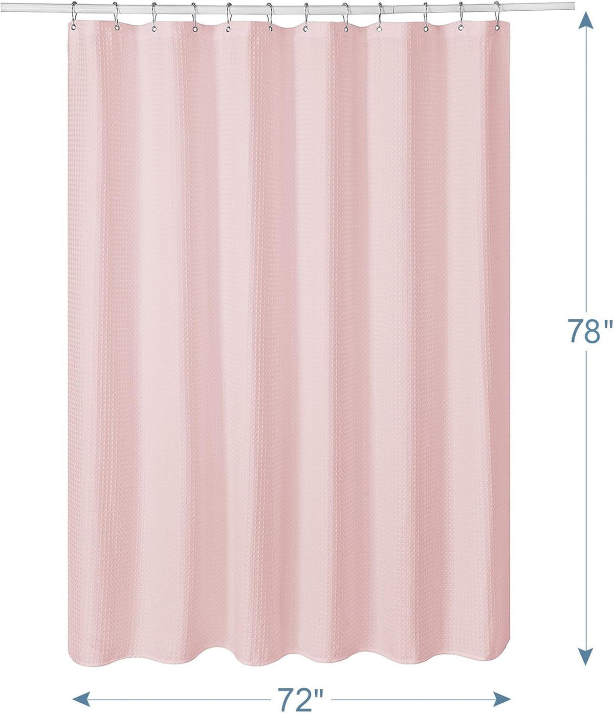Waffle Shower Curtain, Blush Pink Shower Curtain Fabric 78 Inches Long with Waffle Weave, Heavy Duty 240GSM Hotel Quality, Bathroom Shower Curtains, 72 x 78 Inches