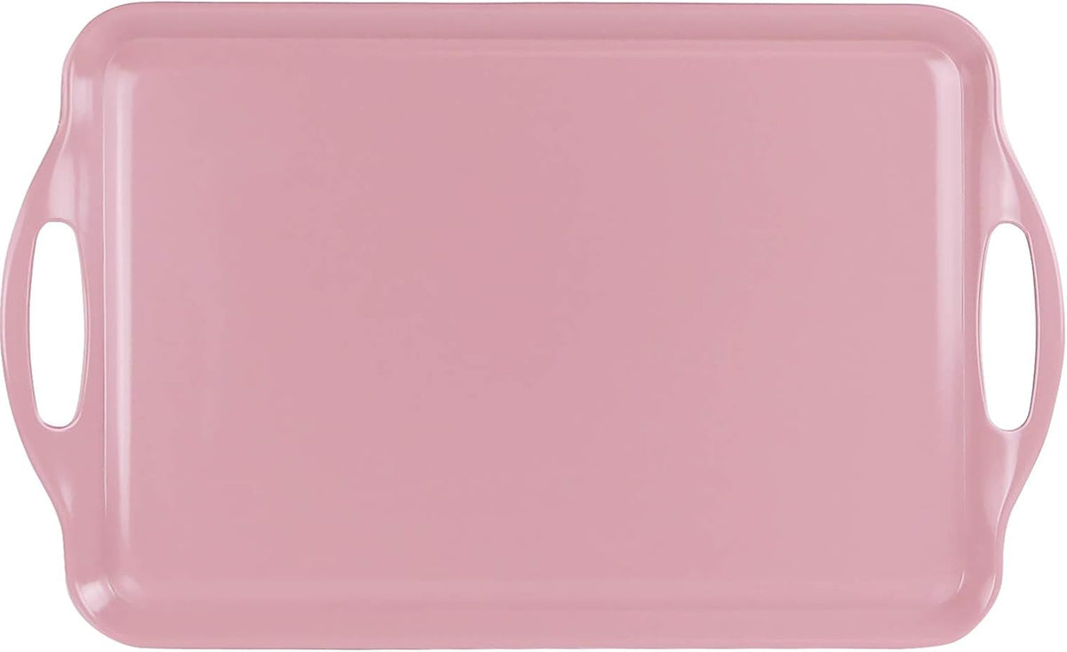 Calypso Basics Melamine Serving Ottoman Tray with Handles, Rectangular, Lightweight, Durable, Multi-Purpose Use, Indoor, Outdoor, Camping, Server, Pink